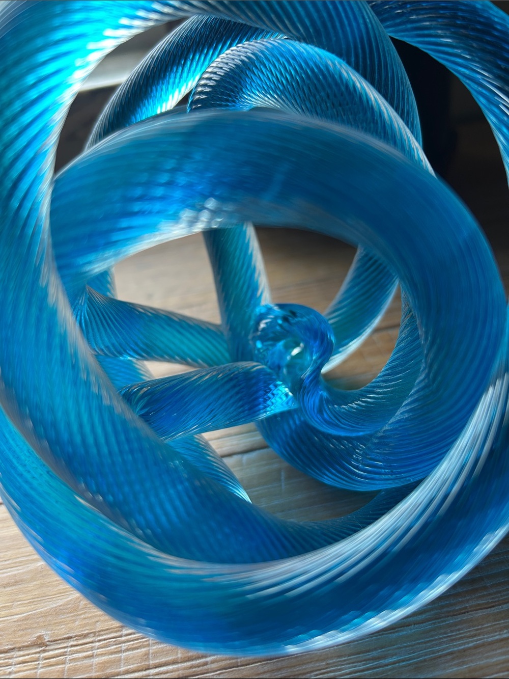 Large Vintage MCM Blue Art Glass Orb Twisted Rope Knot Hand Blown Sculpture. - Picture 11 of 11